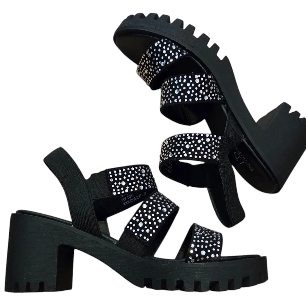 I.D Required Skylar II Girls' Black Slingback Chunky Block Heel Sandals Size 1M